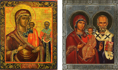 Оковецкая Богородица. Слева старинная икона, справа - современная